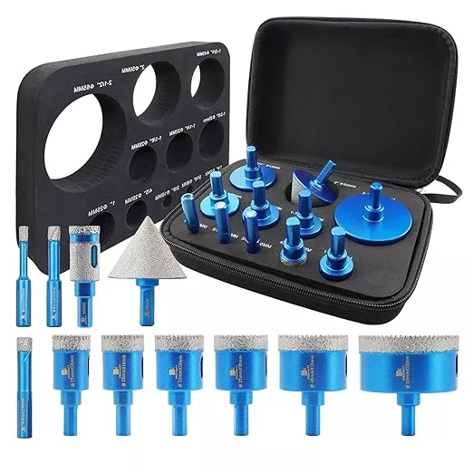 Tile Hole Saw Kit Diamond- BRSCHNITT 11pcs Diamond Core Drill Bit for Porcelain Tile Ceramic Marble Granite Drilling Triangle Shank