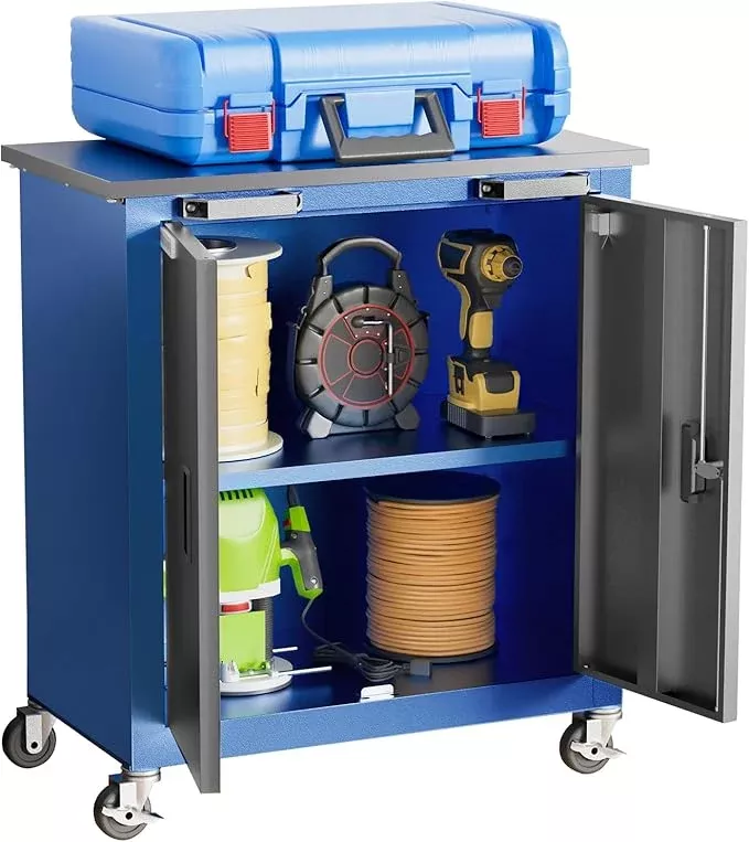 Tool Chest with Wheels and 4 Pad Feet,Tool Chest with 2 Doors and Adjustable Shelves,Lockable Steel Chest for Garage,Home and Office,can be Combined to Large Cabinet Set