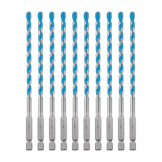 toolant 1/4" Concrete Drill Bit Set & Masonry Drill Bit Set, Shockproof Hex Shank Hammer Drill Bit Set for Glass/Brick/Plastic/Cement/Tile, Industrial Strength Carbide Drill Bit Tip 1/4" Box of 10