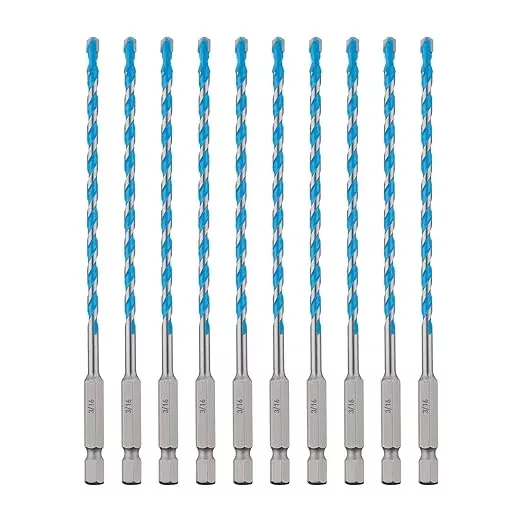 toolant 3/16" Concrete Drill Bit Set & Masonry Drill Bit Set, Shockproof Hex Shank Hammer Drill Bit Set for Glass/Brick/Plastic/Cement/Tile, Industrial Strength Carbide Drill Bit Tip 1/4" Box of 10