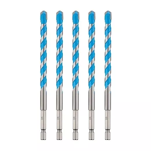 toolant 3/8" Concrete Drill Bit Set & Masonry Drill Bit Set, Shockproof Hex Shank Hammer Drill Bit Set for Glass/Brick/Plastic/Cement/Tile, Industrial Strength Carbide Drill Bit Tip, 3/8" 5pcs