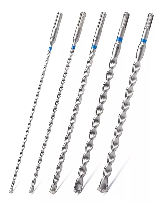 toolant SDS Plus Rotary Hammer Drill Bits Assorted Set 5pcs(3/16"-5/8") 12inch,Carbide Tipped 2-Cutter for Concrete,Masonry and Brick