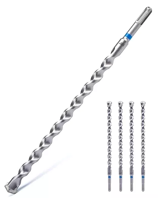 toolant SDS Plus Rotary Hammer Drill Bits Set for 5/8" x12inch 4pcs,Carbide Tipped 2-Cutter for Concrete,Masonry and Brick