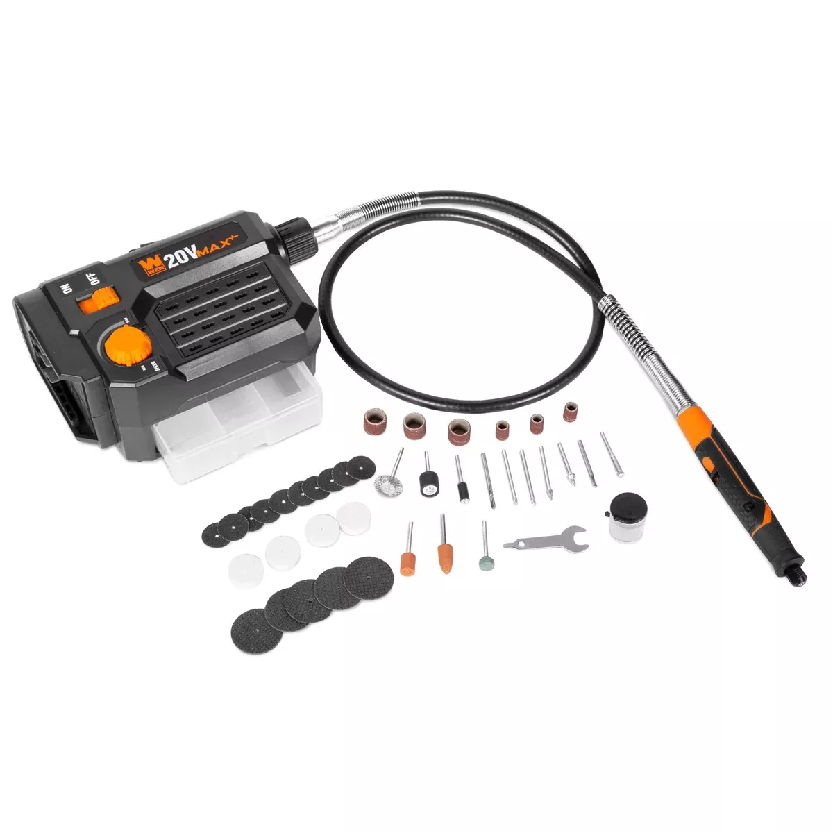 WEN 20923BT 20V Max Cordless Variable Speed Rotary Tool Station with Flex Shaft and 40 Accessories (Tool Only – Battery Not Included)