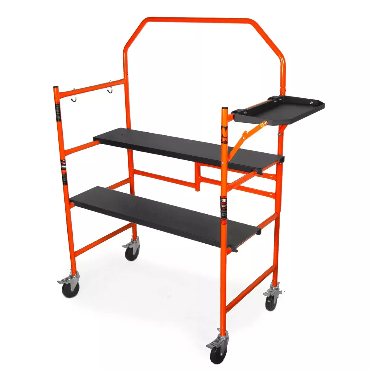 WEN 31107 4-Foot Portable Rolling Scaffolding, 500-Pound-Capacity with Foldable Design, Safety Rail and Tool Shelf