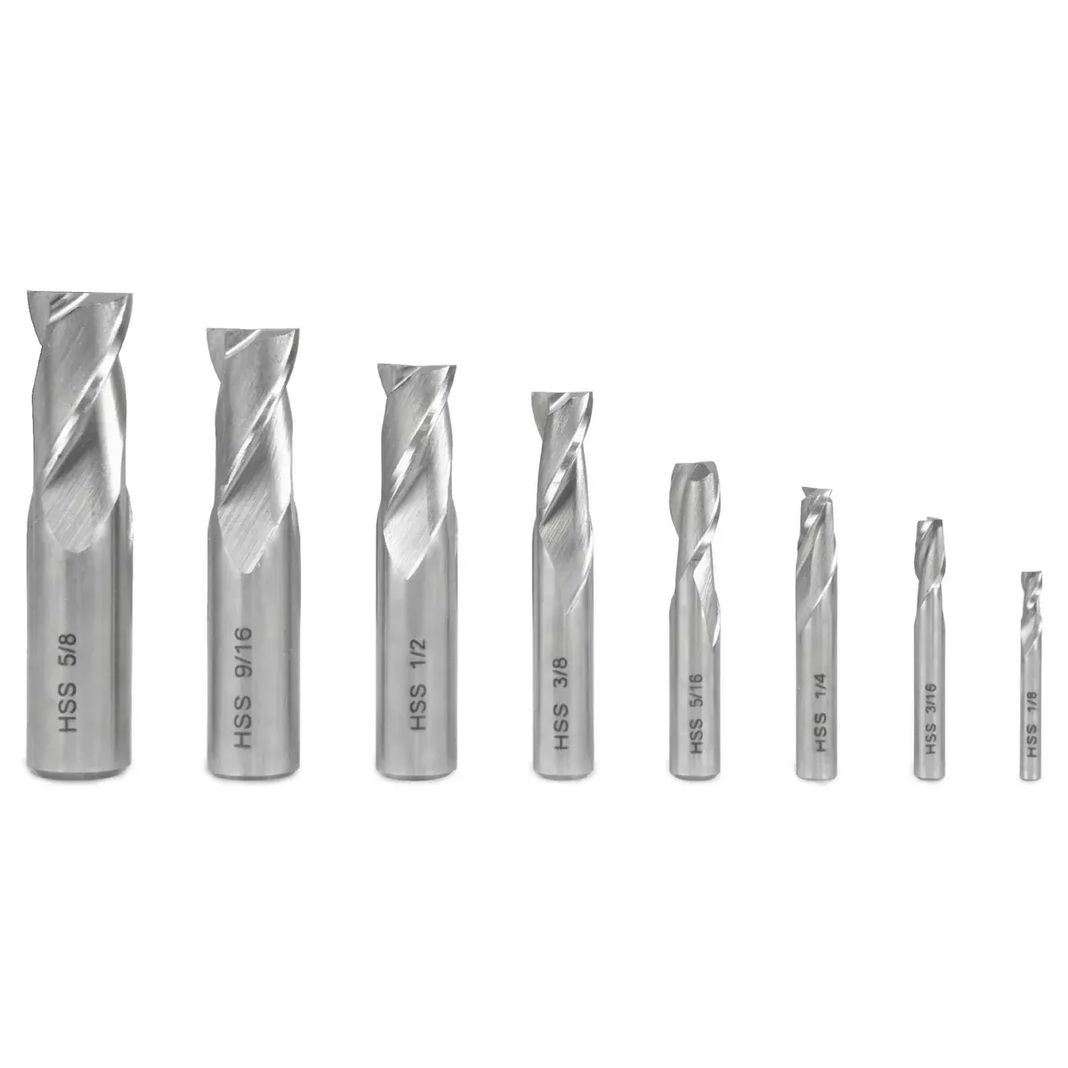 WEN 33108A 8-Piece 2-Flute HSS End Mill Set for Milling Machines