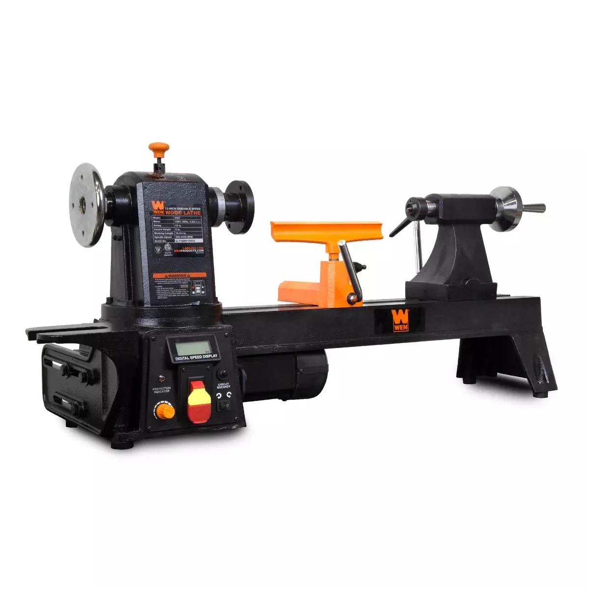 WEN 34027 12-Inch by 16-Inch Variable Speed Multi-Directional Cast Iron Wood Lathe with 16-Inch Capacity Bowl-Turning Back Plate