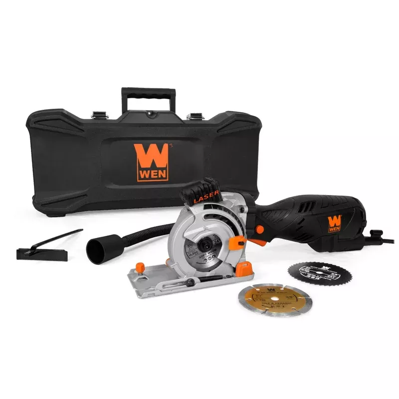 WEN 3620 5-Amp 3-1/2-Inch Plunge Cut Compact Circular Saw with Laser, Carrying Case, and Three Blades