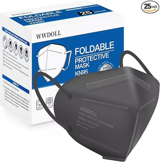 WWDOLL KN95 Face Mask 25 Pack, 5-Layers Breathable KN95 Masks, Gray