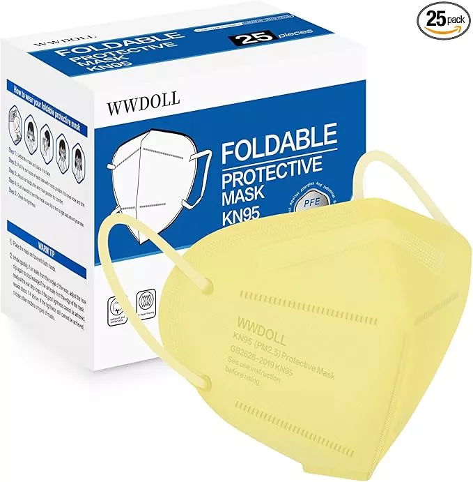 WWDOLL KN95 Face Mask 25 Pack, 5-Layers Breathable KN95 Masks, Yellow
