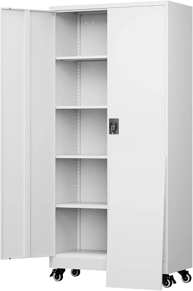 Yizosh Metal Garage Storage Cabinet with Locking Doors and Adjustable Shelves,- 75" Rolling Steel Tool Cabinet for Home Office,Garage,Warehouse
