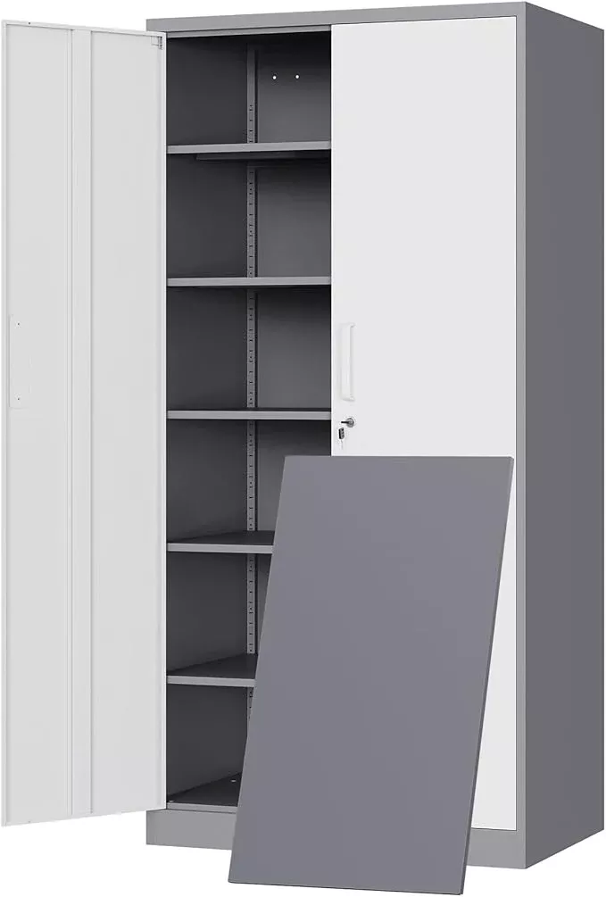 Yizosh Metal Storage Cabinet with 2 Locking Doors and 5 Adjustable Shelves, 72" Garage Storage Cabinet Steel Lockable for Office,Home,Garage