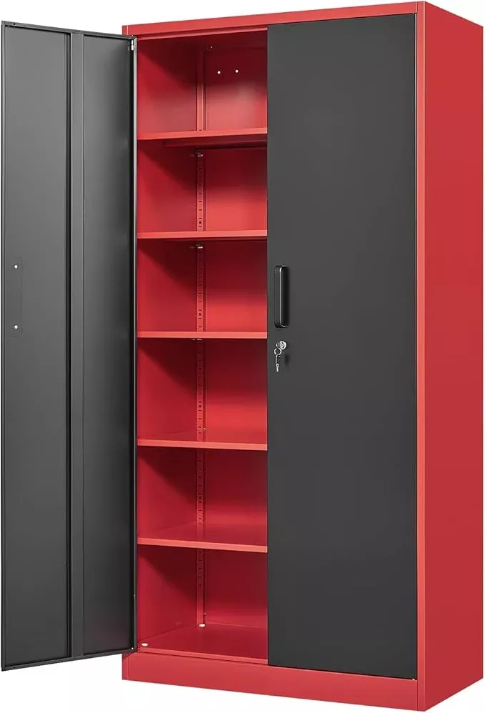 Yizosh Metal Storage Cabinet with Lock Doors and 5 Adjustable Shelves,- 72" Garage Storage Cabinet for Home,Office,Garage,School