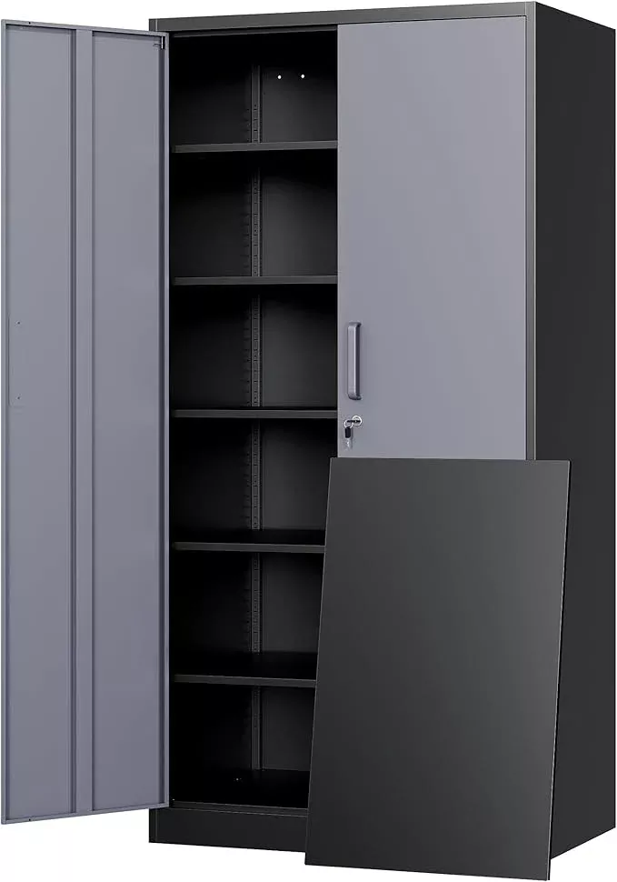 Yizosh Metal Storage Cabinet with Locking Doors and 5 Adjustable Shelves,- 72" Garage Storage White Steel Lockable File Cabinet for Office,Home,Garage